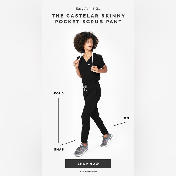 Figs Pants - Fig’s Discontinued Castelar Skinny Straight Leg Snap Pocket Black Scrub Pants XS